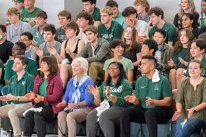 Upper School students and faculty members at pep rally