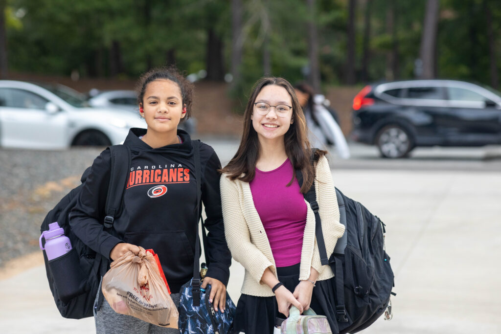 Children arriving at Middle School