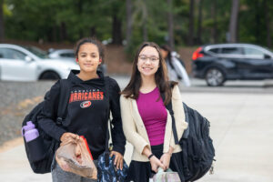 Children arriving at Middle School