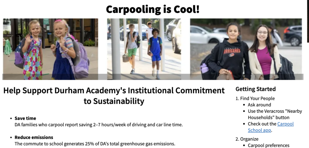 Screenshot of Veracross carpool page